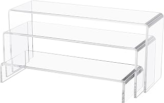 Jusalpha 3 Pcs 12" Large Acrylic Risers 5mm thickness Rectangular Display Shelf for Cupcake Stand, Tiered Display Stand for Funko Candy Shoe Showcase, Collectibles (3 Pieces)