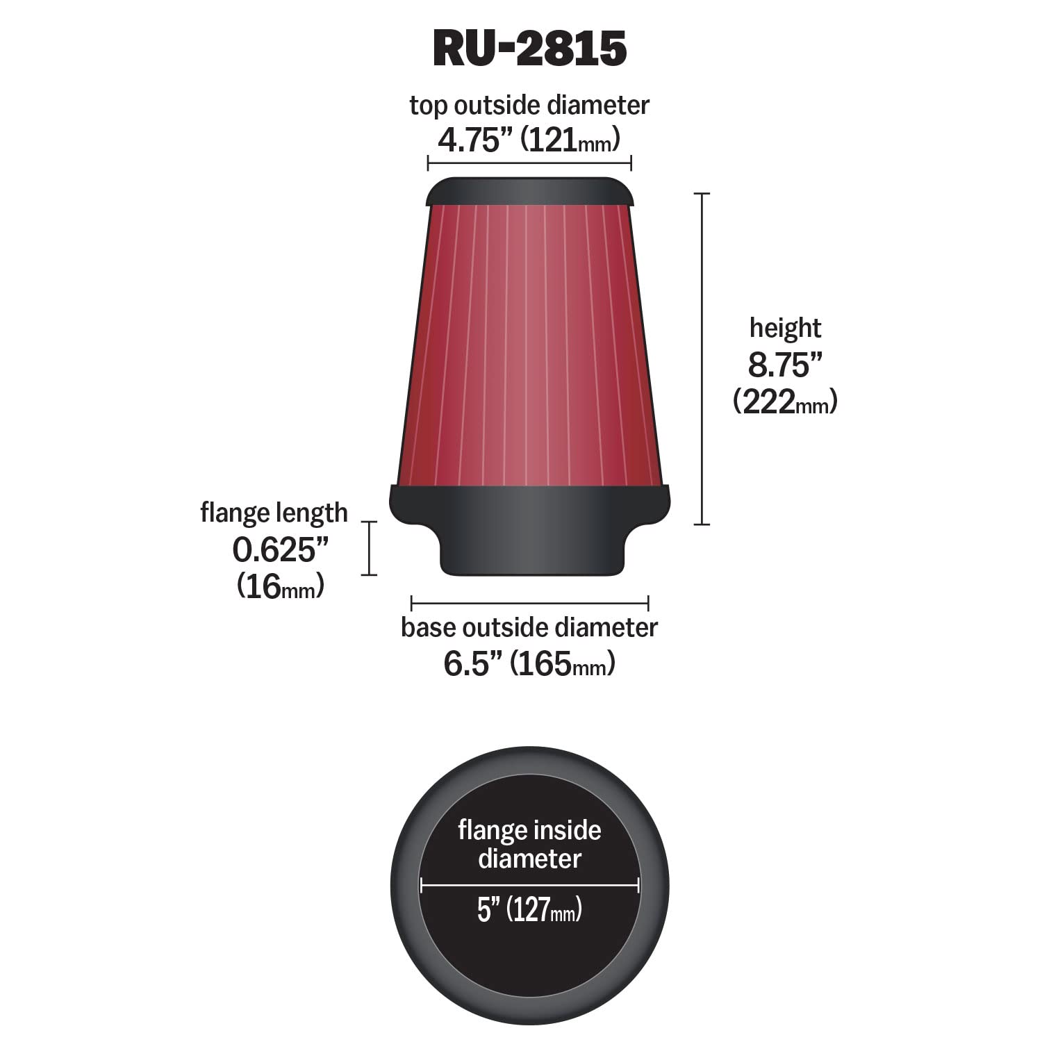 K&N FILTERS RU-2815 Filtro de aire deportivo Filtro de potencia Filtro deportivo de aire Filtro de aire de alto flujo