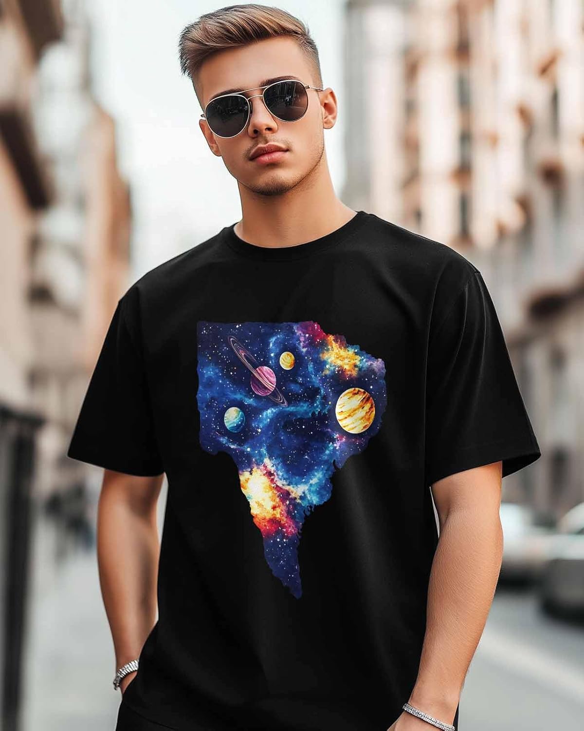 Men's T-Shirt Universe Planet Graphic Tees Cotton Short-Sleeve Casual Tops - Image 4