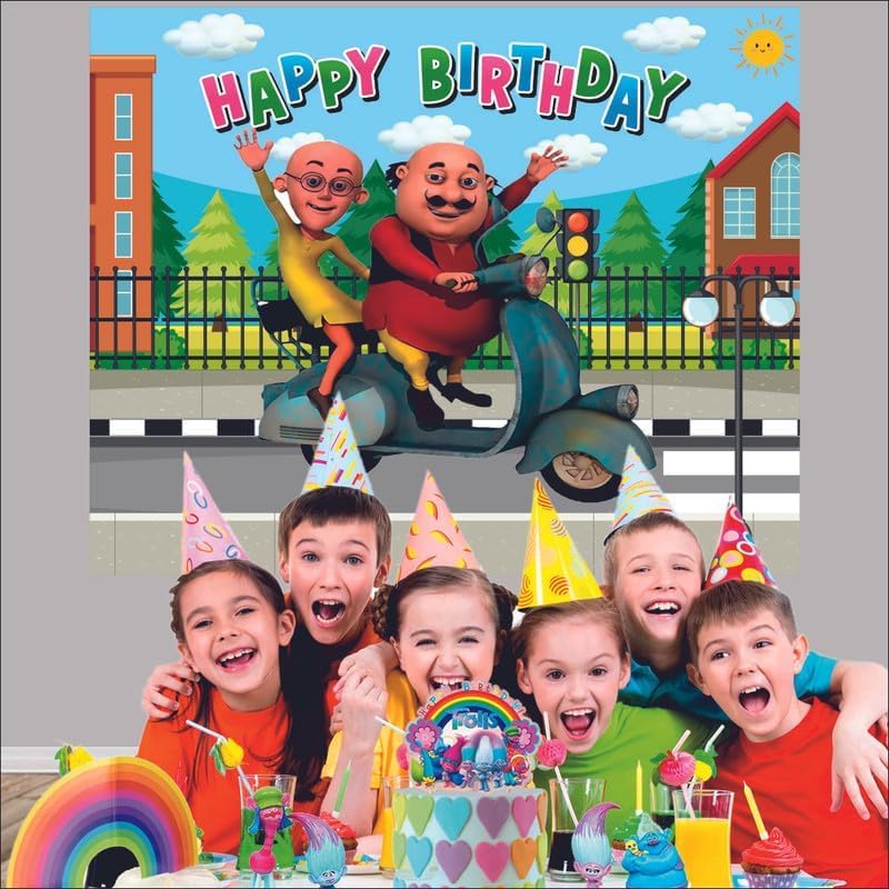 Image of Motu Patlu Birthday Backdrop 5x4 Ft | Backdrops for Decoration | Birthday Decoration Backdrop | Banner for Kids Theme Party