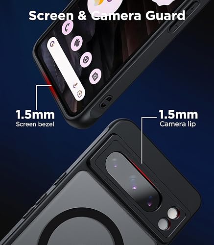 Miniatura 5 de Funda magnética para Google Pixel 8 Pro compatible con MagSafe delgada, translúcida mate, parte trasera dura y parachoques negro suave, cubierta a