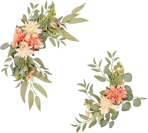 Miniatura 4 de Juego de 2 piezas de flores artificiales con estampado floral de rosas y peonías de seda para arco de boda, arreglo de flores artificiales para