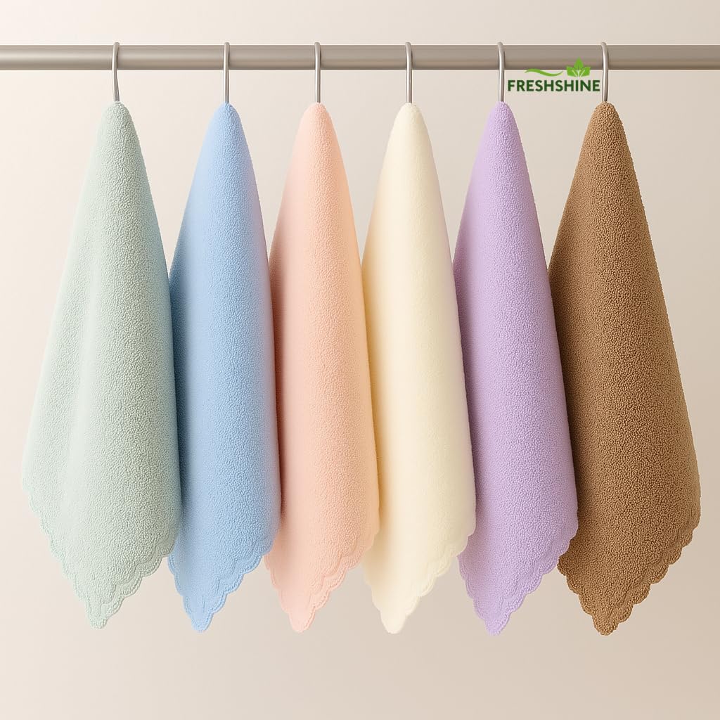 FRESHSHINE Plain Face Towel/Handkerchief 400 GSM Extra Soft & Super Absorbent Face Towels for Women's, Kid's & Newborn Babies Set of 6 pcs (25x25 CM) - Multicolor
