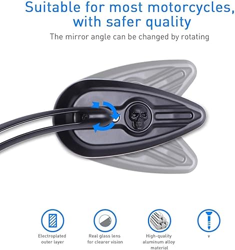 Miniatura 4 de Espejos retrovisores de 8 mm10 mm para motocicleta con diseño de calavera para Harley Touring, Road King, Street Glide, Dyna, Suzuki, Kawasaki