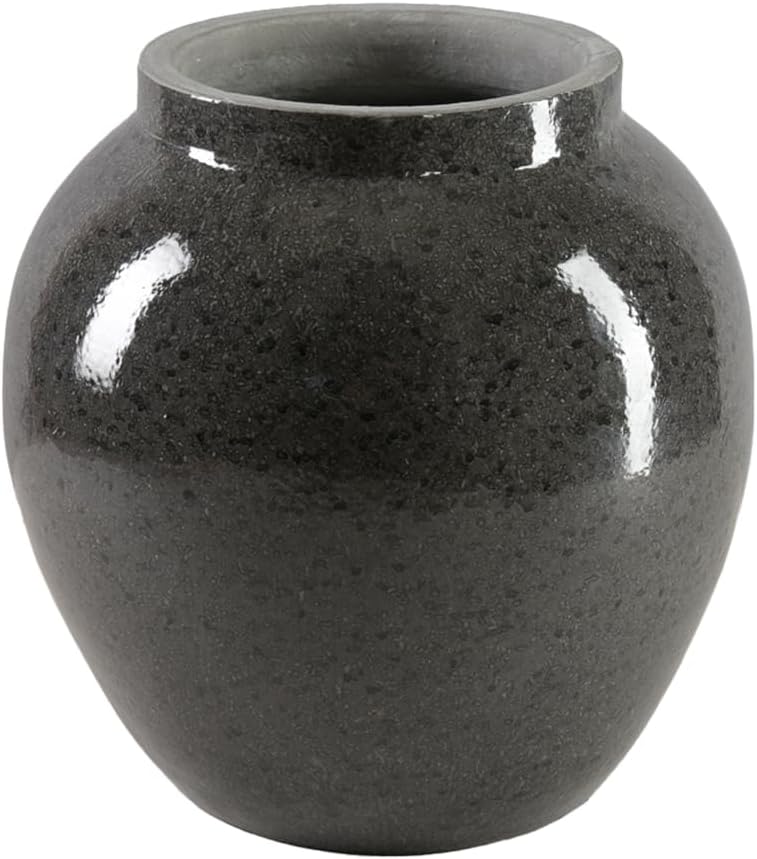 Serene Spaces Living Mirella Ceramic Black Vase – Glossy Polished Finish with Unique Spotted Texture, Elegant Home Decor for Floral Arrangements and Events, 10" Diameter & 11" Tall