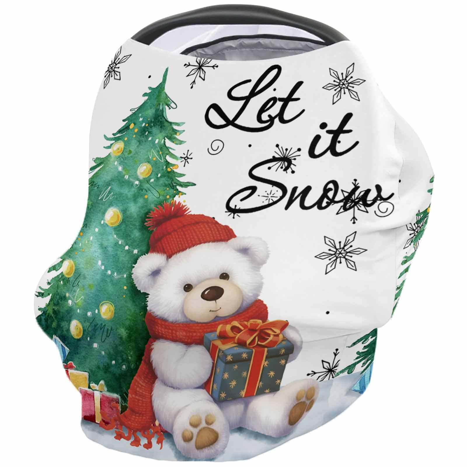 Nursing Cover for Breastfeeding Scarf, Polar Bear Doll Watercolor Christmas Tree Snow Baby Car Covers Super Soft Multi Use for Canopy Shopping Cart Cover Blanket Stroller Cover