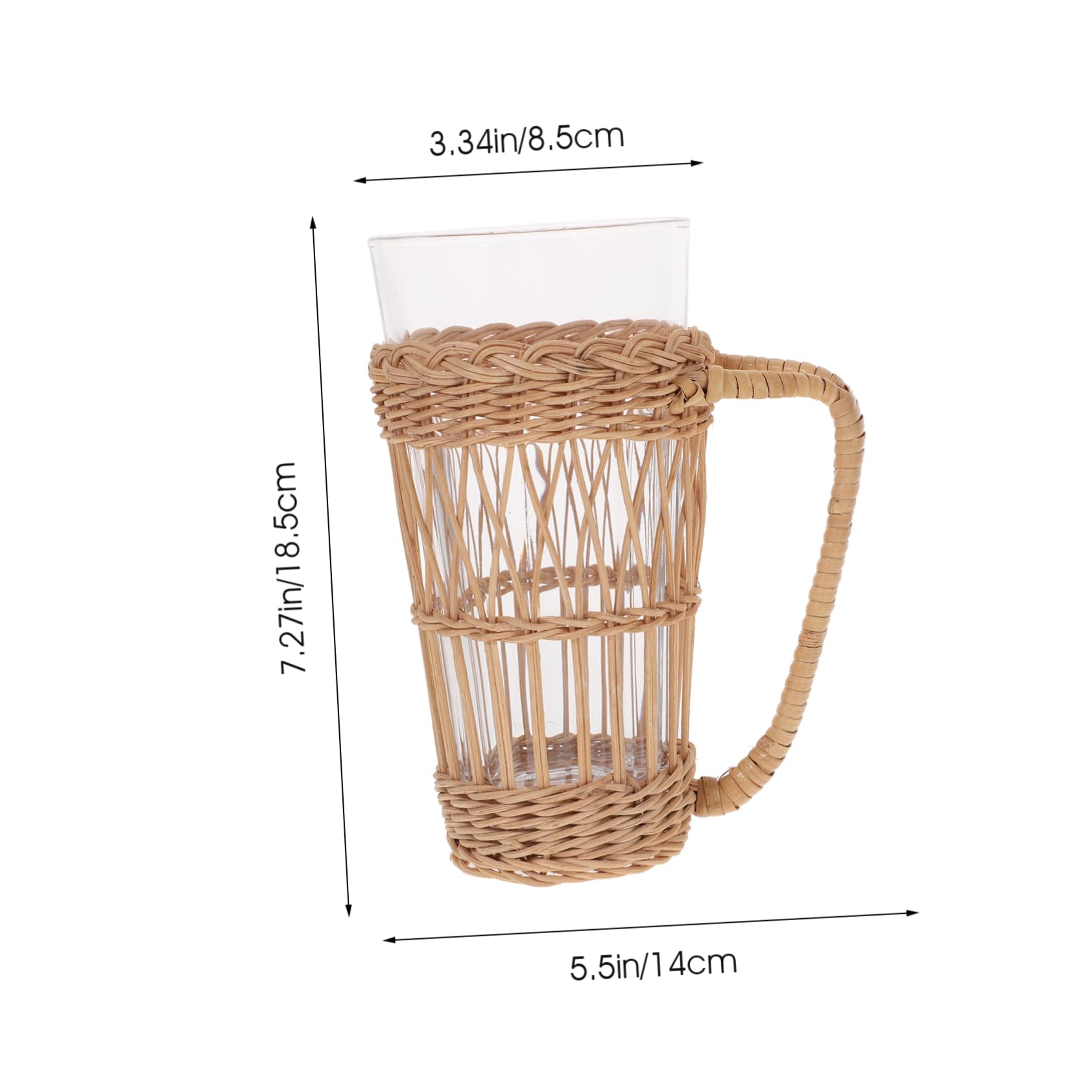 KICHOUSE Handwoven Rattan Sleeve 470ml Juice Cup Vintage Style Water Glass Bar Cup for Home Use