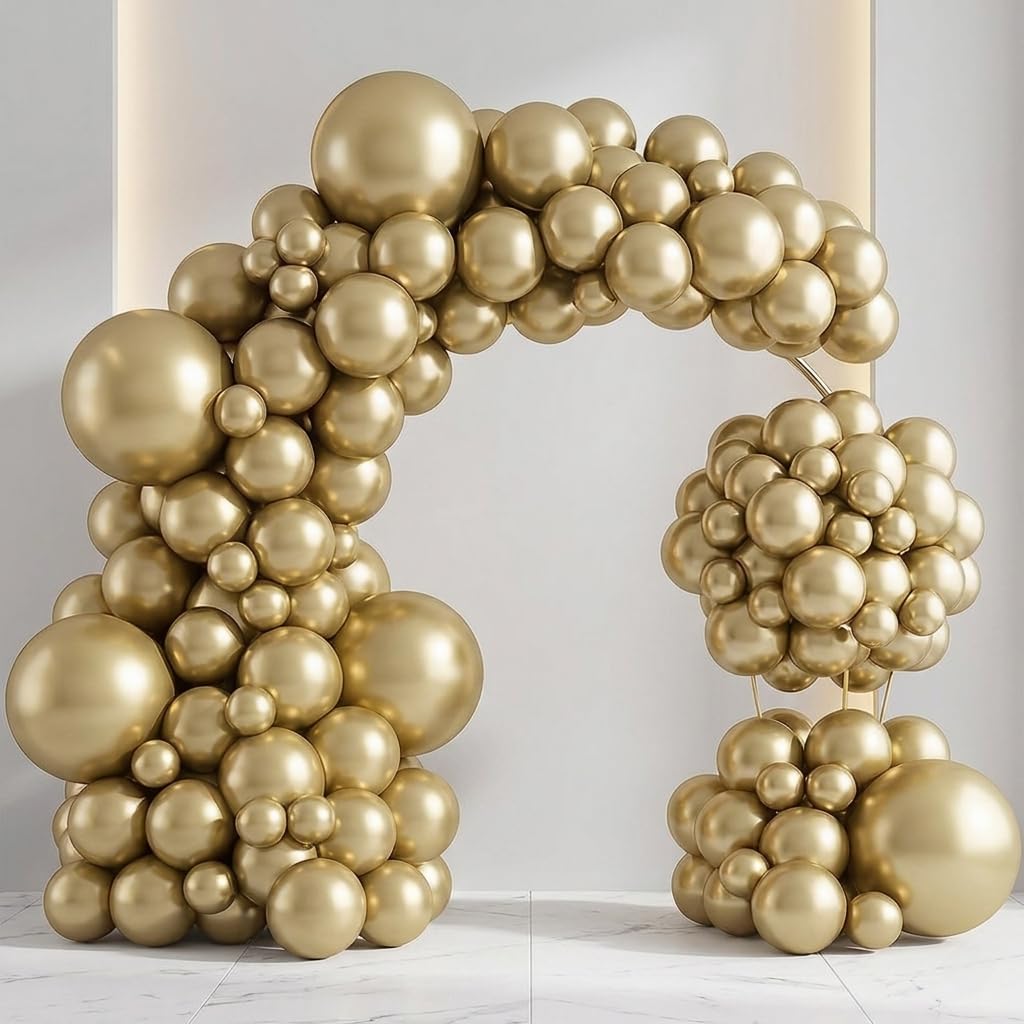 White Gold Metallic Balloons 10 Inch 50 Pack, Vintage Gold Latex Balloons with Ribbon, Helium Balloons for Balloon Garland, Wedding, Birthday & Party Decorations — image 1