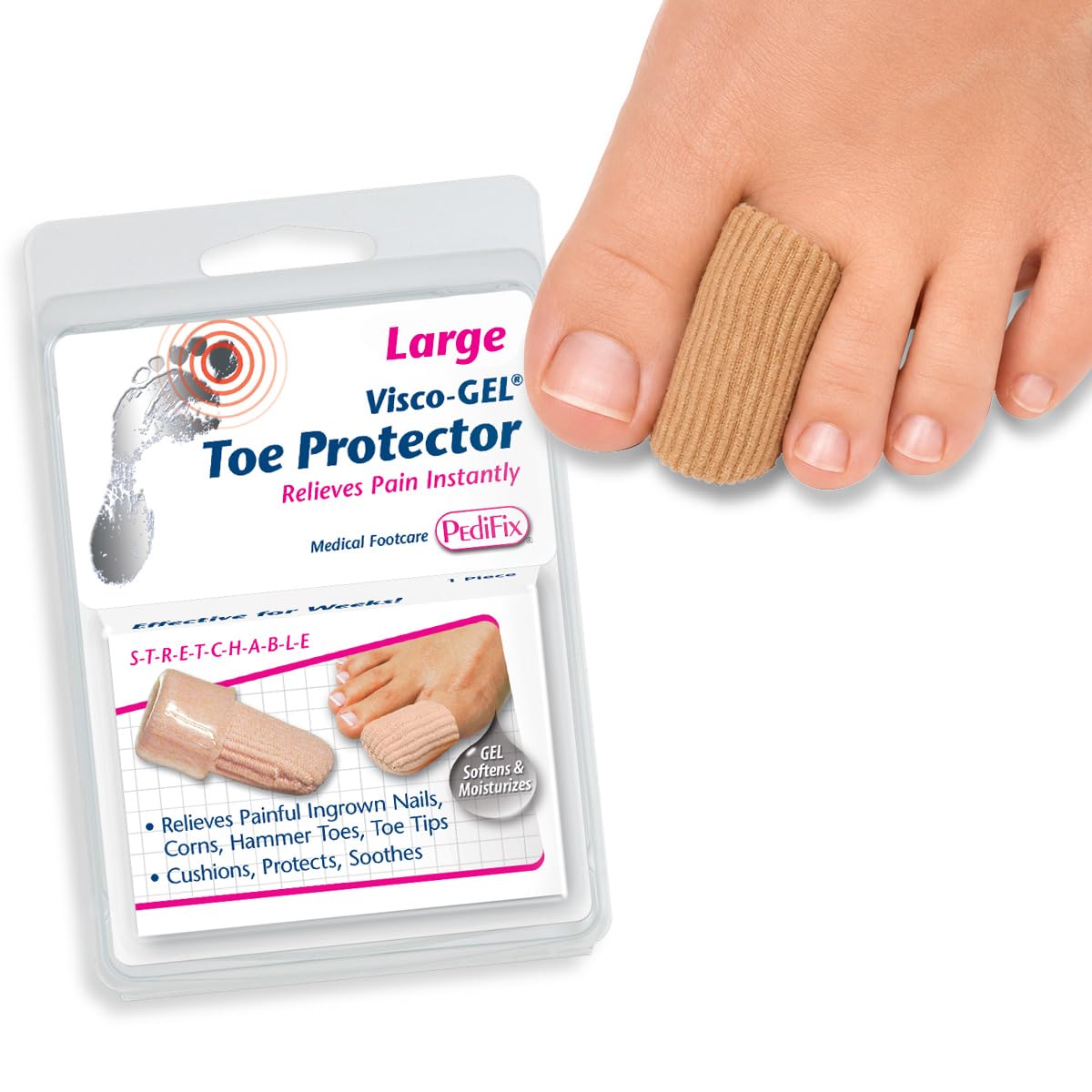 Pedifix Visco-GEL Toe Protector, Gel Cap for Corns &amp; Hammer Toe Large
