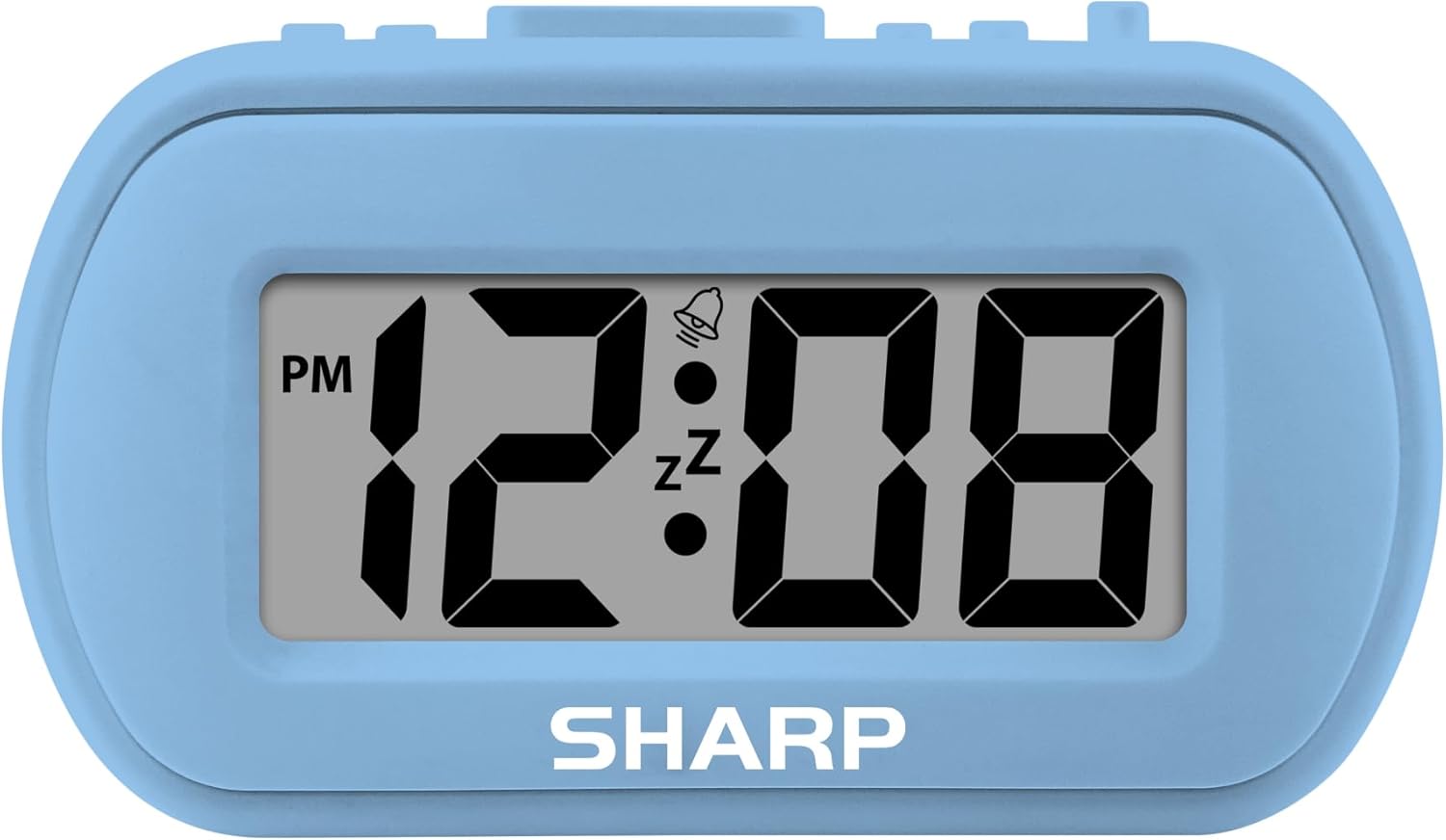 Sharp Digital Alarm Clock – Tactile Case with Soft Rubberized Finish – Battery Operated – Blue Backlight on Demand – Ascending Alarm – Easy to Use – Light Blue