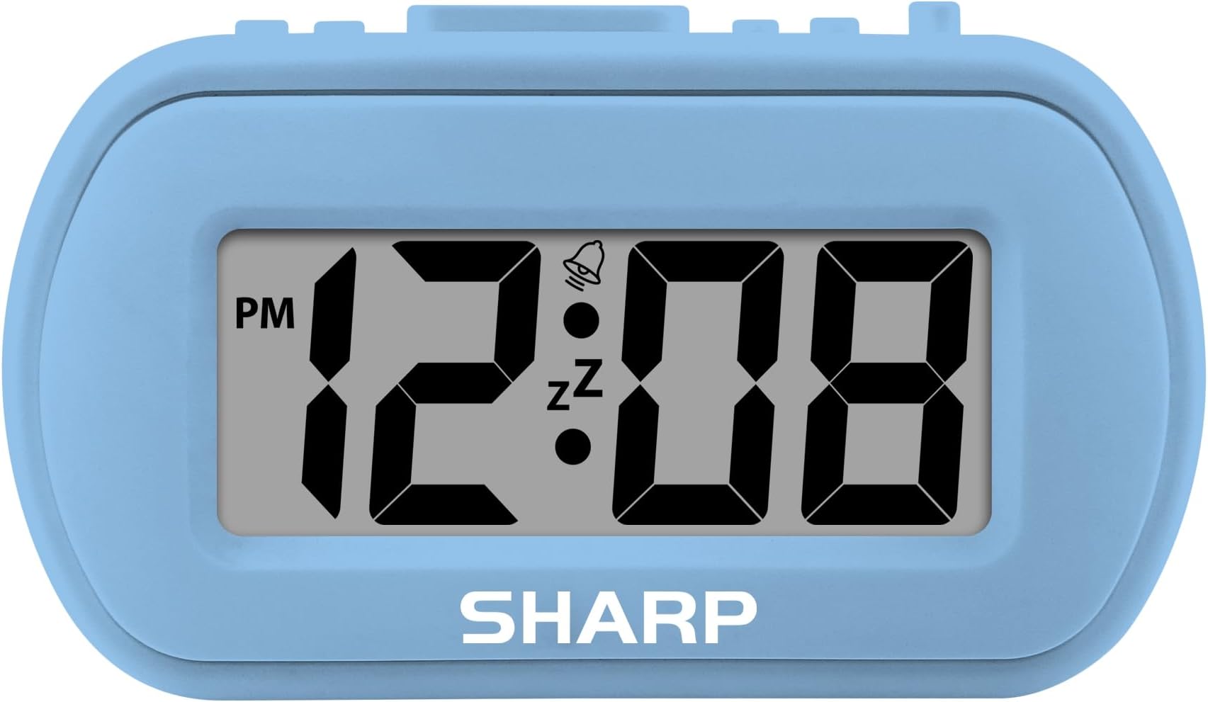 Sharp Digital Alarm Clock – Tactile Case with Soft Rubberized Finish - Battery Operated – Blue Backlight on Demand – Ascending Alarm – Easy to Use – Light Blue