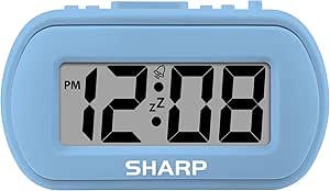 Sharp Digital Alarm Clock with Tactile Rubberized Finish and Blue Backlight