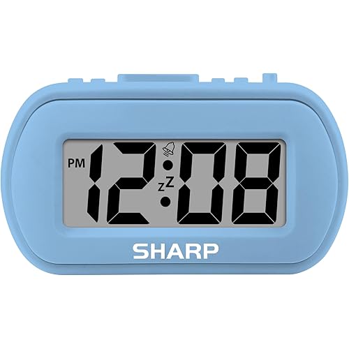 Sharp Digital Alarm Clock – Tactile Case with Soft Rubberized Finish - Battery Operated – Blue Backlight on Demand – Ascending Alarm – Easy to Use – Light Blue