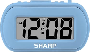 Sharp Battery Alarm Clock with Soft-Touch Case and Backlight, Light Blue
