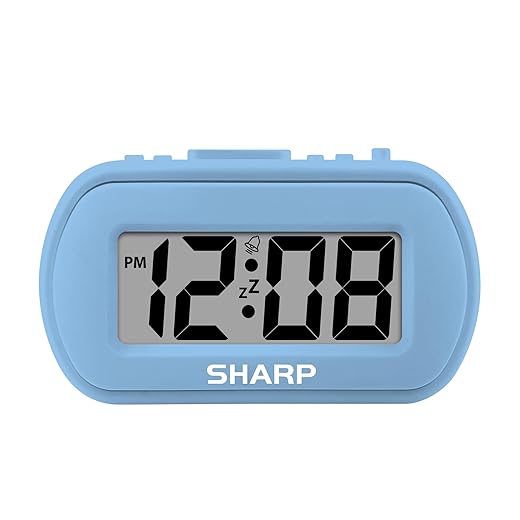 Sharp Digital Alarm Clock – Tactile Case with Soft Rubberized Finish Battery Operated – Blue - 61od