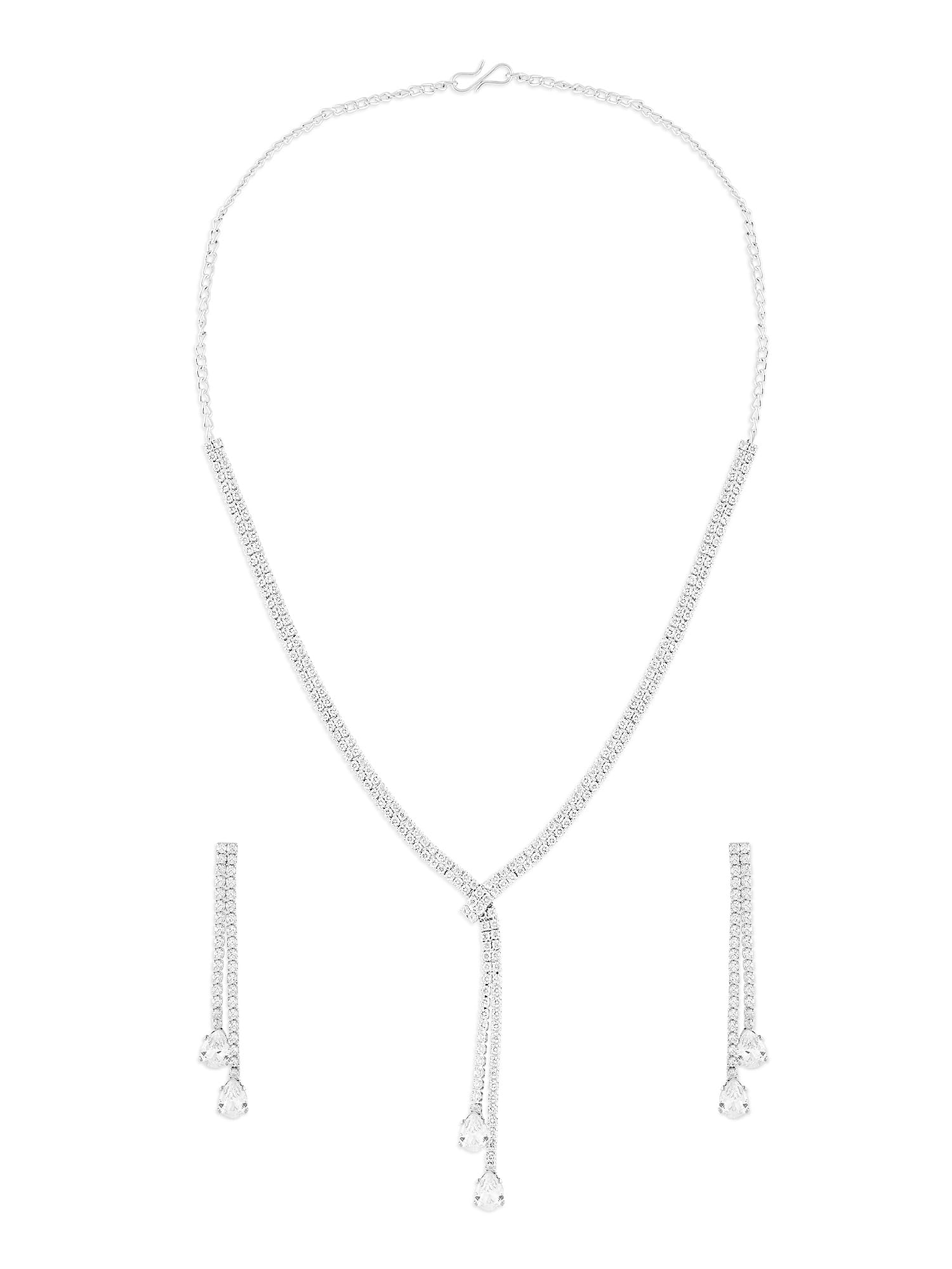 ZAVERI PEARLS Silver Tone Dazzling Party Bling Minimal Necklace & Earring Set For Women-ZPFK17644 (B0CXDMY3SS) Amazon Price History, Amazon Price Tracker