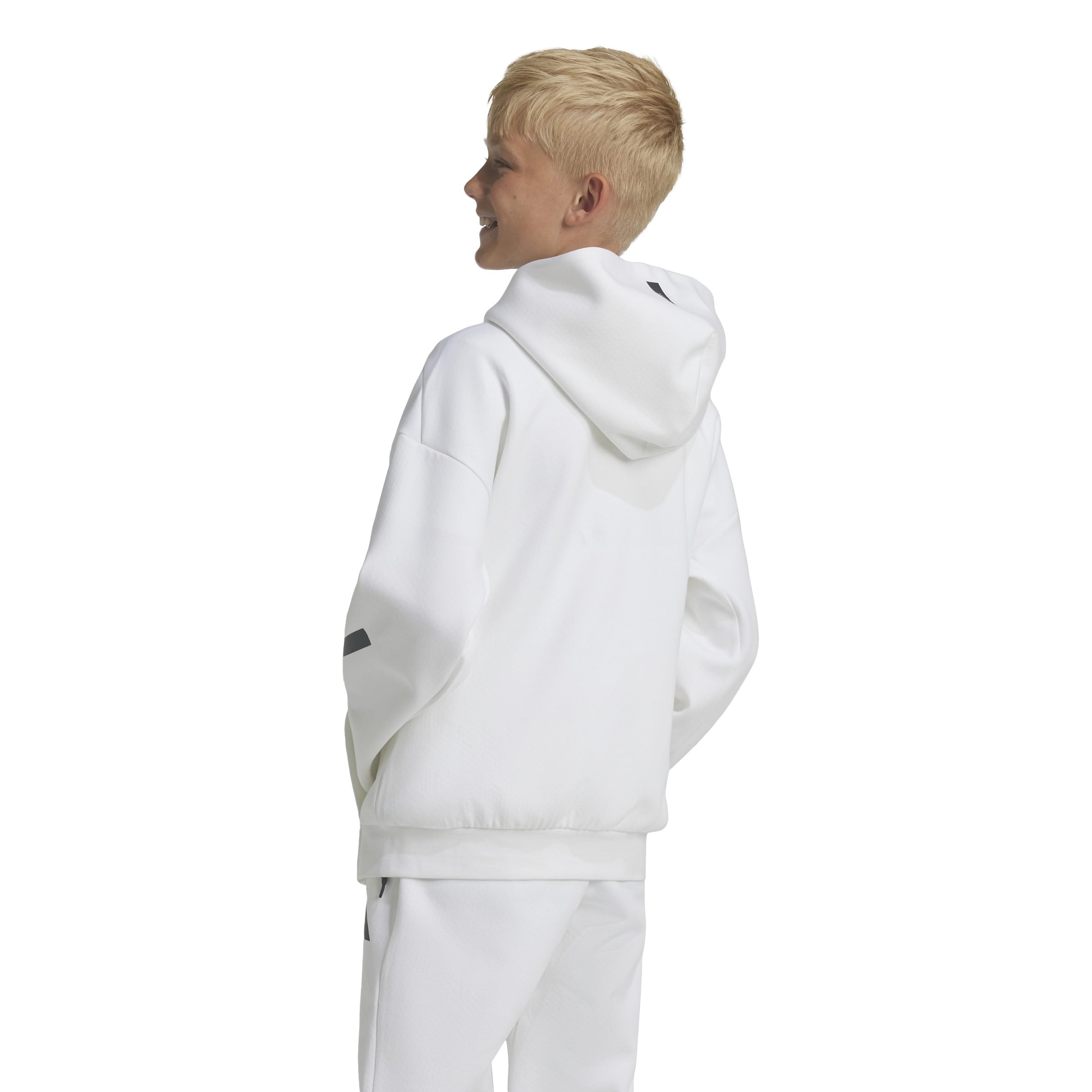 adidas Z.n.e. Felpa con cappuccio e zip intera, per bambini, bianco/nero, L, bianco/nero, L