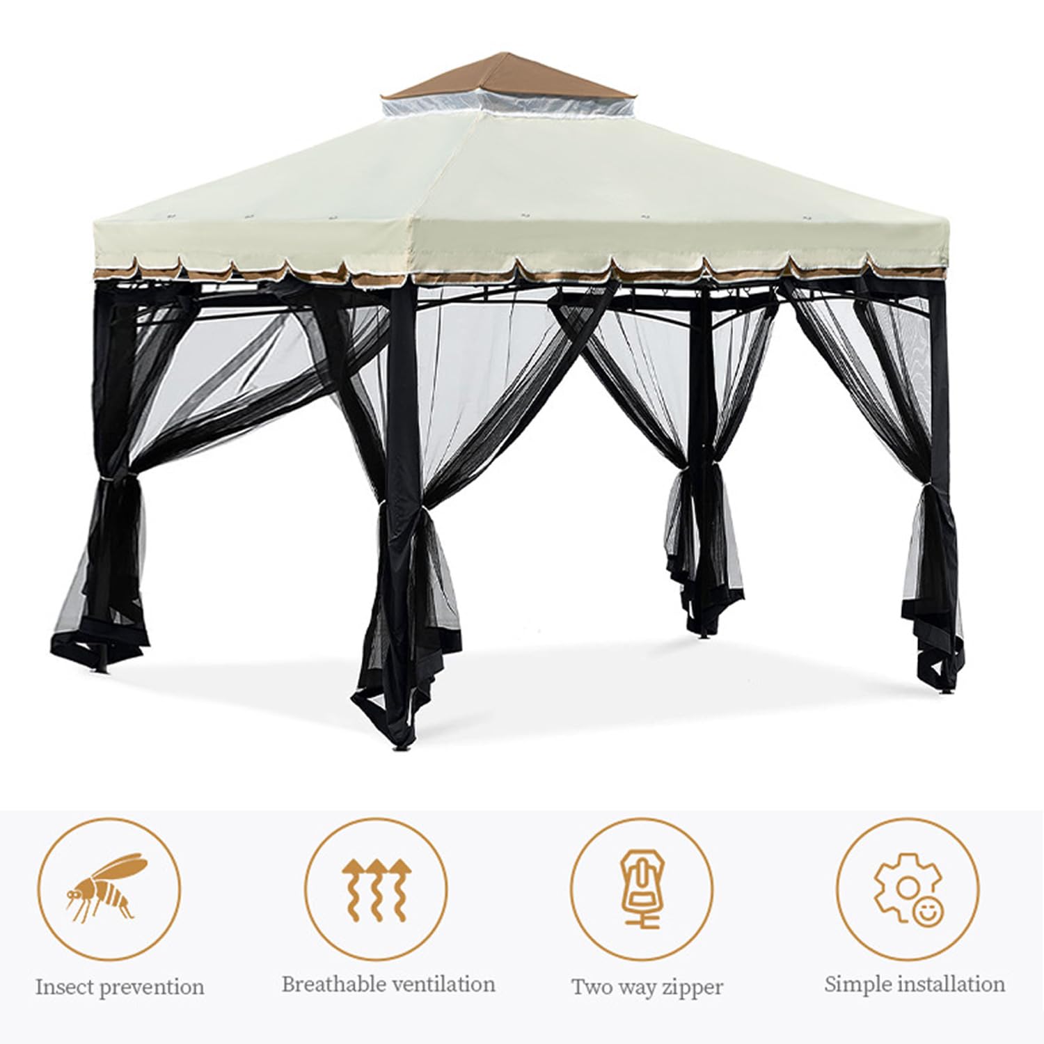 Panneau moustiquaire pour pergola 3 m x3m, Filet moustiquaire pour tonnelle, Pavillon 4 Parties latérales Protection Insectes pour Jardin Balcon Patio (Black, 305x305x220 cm)