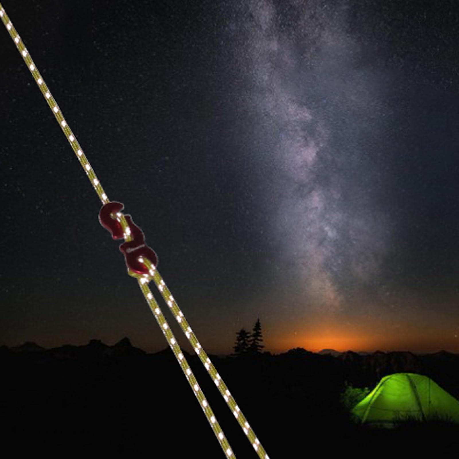 Azarxis Kit Corde Riflettenti Da 4x4 M Con Tiranti E 10 Picchetti In Alluminio Per Tenda Da Campeggio - Visibilità Notturna - Colore Giallo