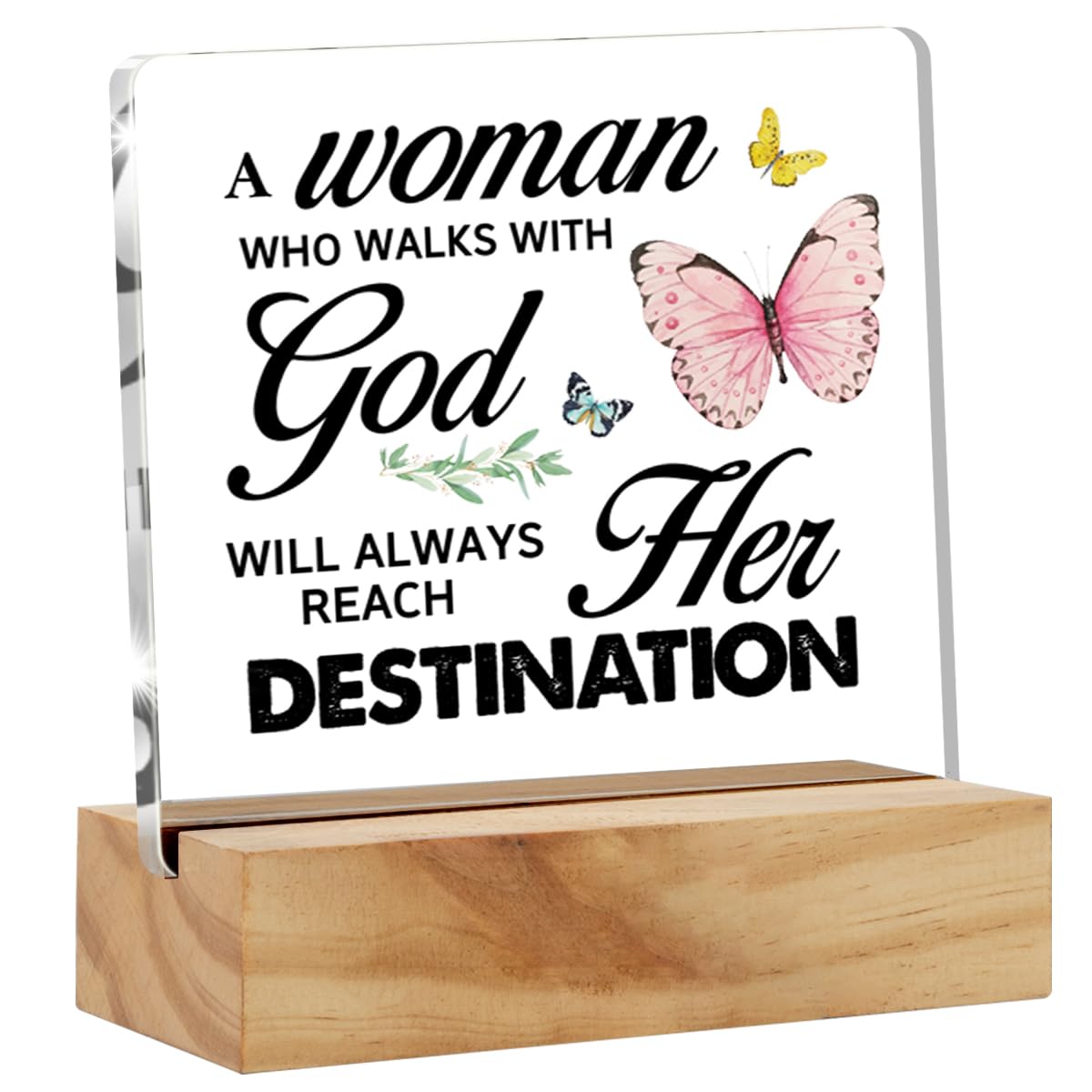 Christian Gifts for Women Her, Christian Gifts Bible Verse Religious Clear Desk Sign Butterfly a Woman Who Walks with God Acrylic Sign