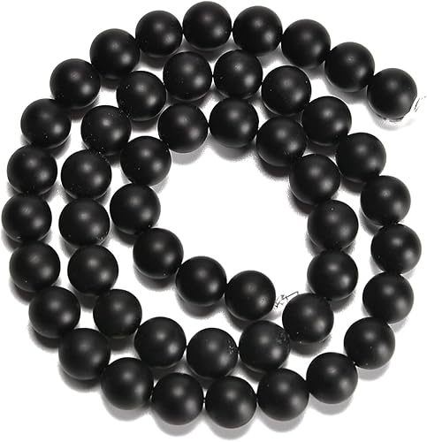 Miniatura 2 de Cuentas sueltas de ónix negro mate redondo natural Gematone de 0.236 in para la fabricación de joyas DIY en 1 hebra de 15 pulgadas