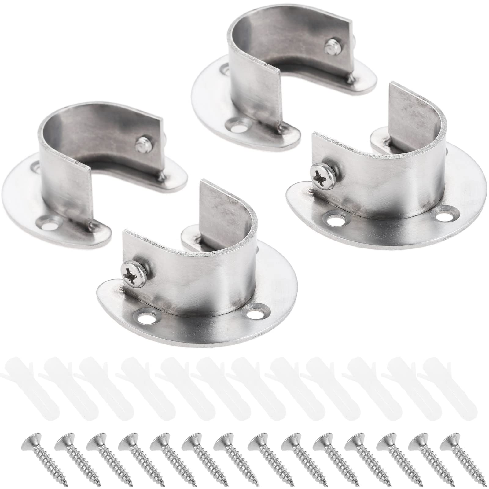 Hicello 4 PACK 25mm Stainless Steel Wardrobe Hanging Rail Fittings
