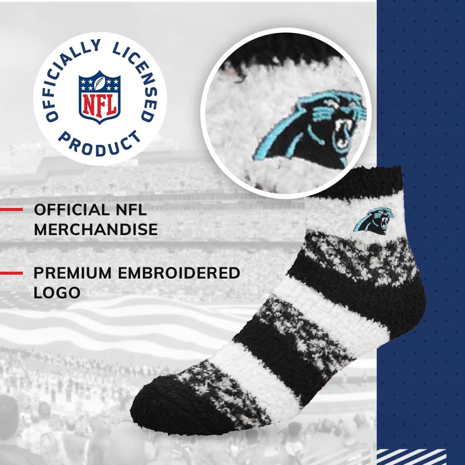 For Bare Feet NFL Cozy Soft Slipper Socks - Home Socks for Ultimate Comfort - Gameday Apparel - Luxuriously Plush and Cozy - Unisex (Carolina Panthers - Black, One Size) - Image 3