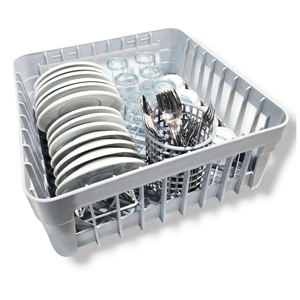 GENÉRICO Set De Panier À Verres 35 X 35 Cm Avec Support Pour Cymbales Et Panier Rond Pour Couverts En Polypropylène, Compatible Lave-Vaisselle Industriel