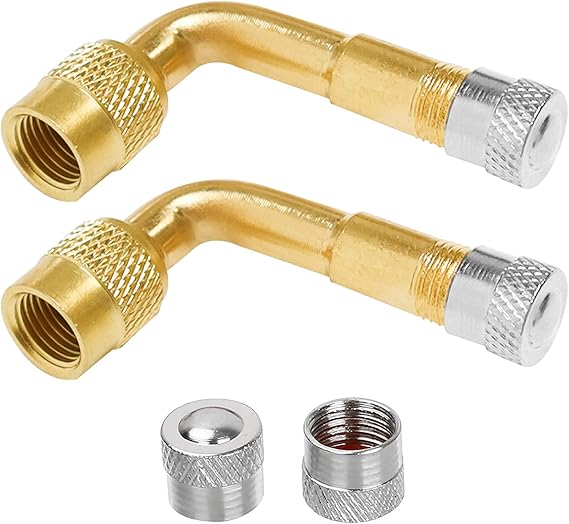 Bolatus 2Pcs Valve Extension 90 Degree, Tyre Valve Extension Adapter Valve Stem Adapter Brass