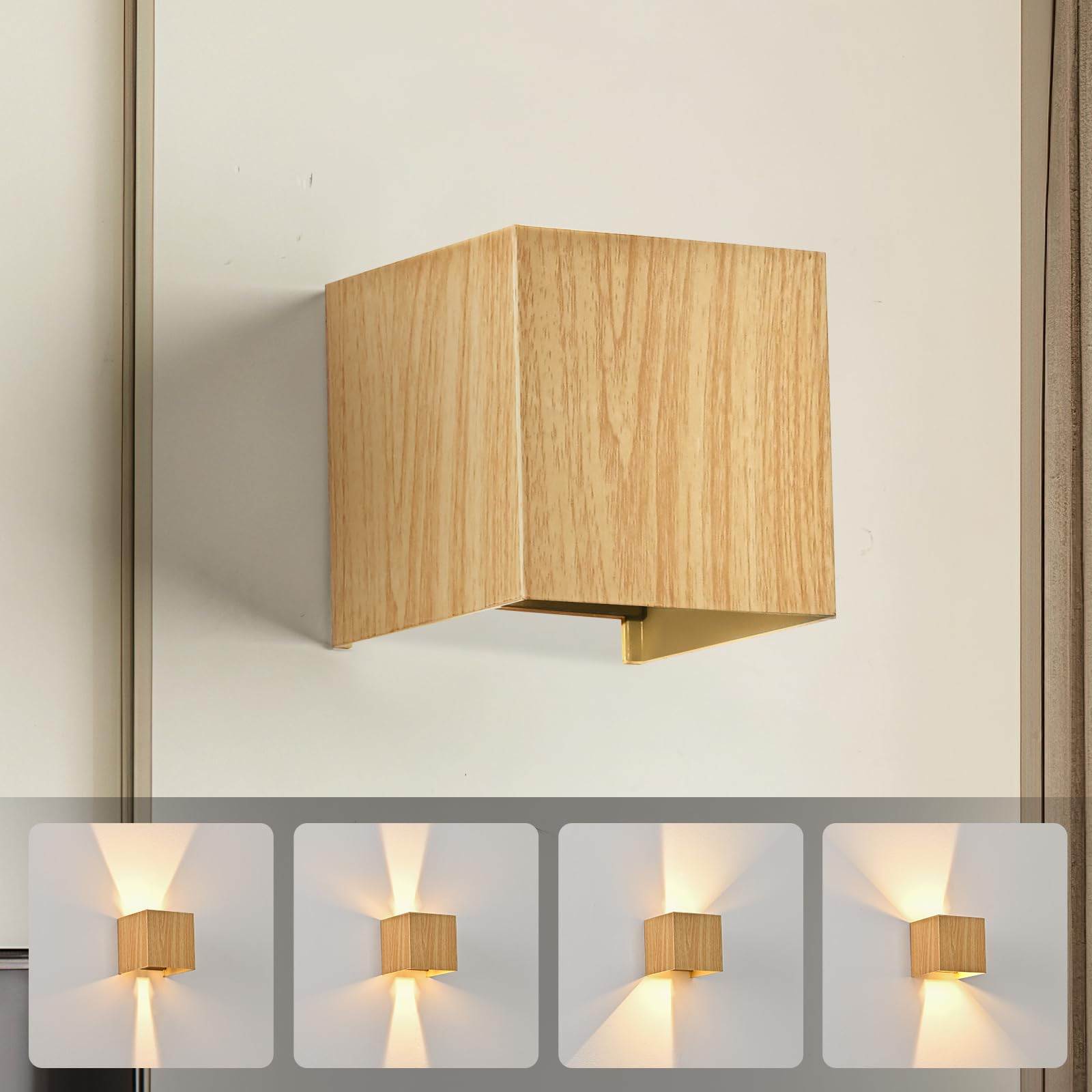 Applique Murale LED Extérieure Intérieur 6W Bois, Éclairage Mural LED Imperméable IP65 Blanc Chaud 3000K, Lampe Murale Moderne Up Down Luminaire pour Escalier Entrée Terrasse Dangle, 2PCS