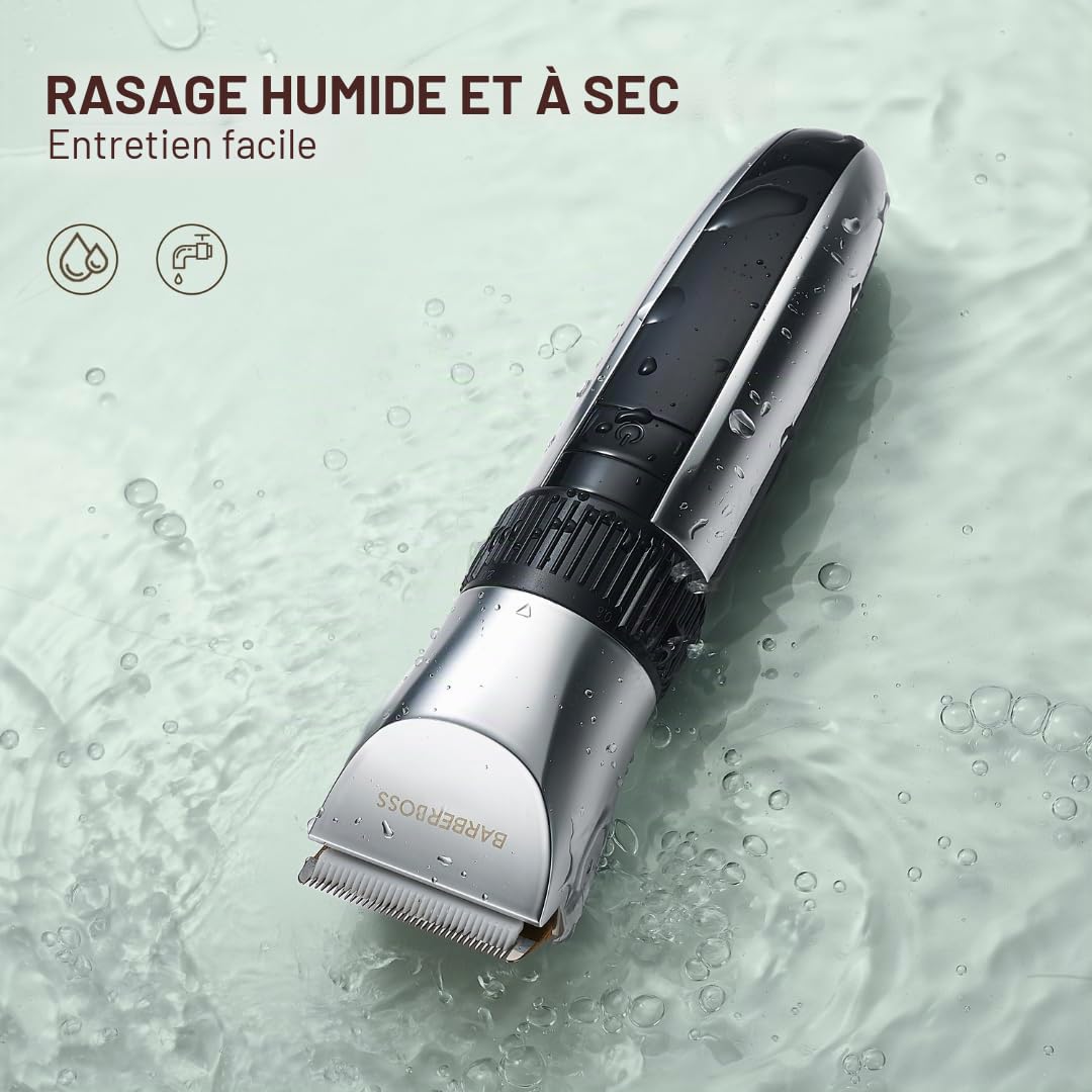 BarberBoss Tondeuse sans fil pour animaux de compagnie, Lames en céramique, écran LED, charge rapide, tondeuse électrique pour chiens et chats, QR-9082