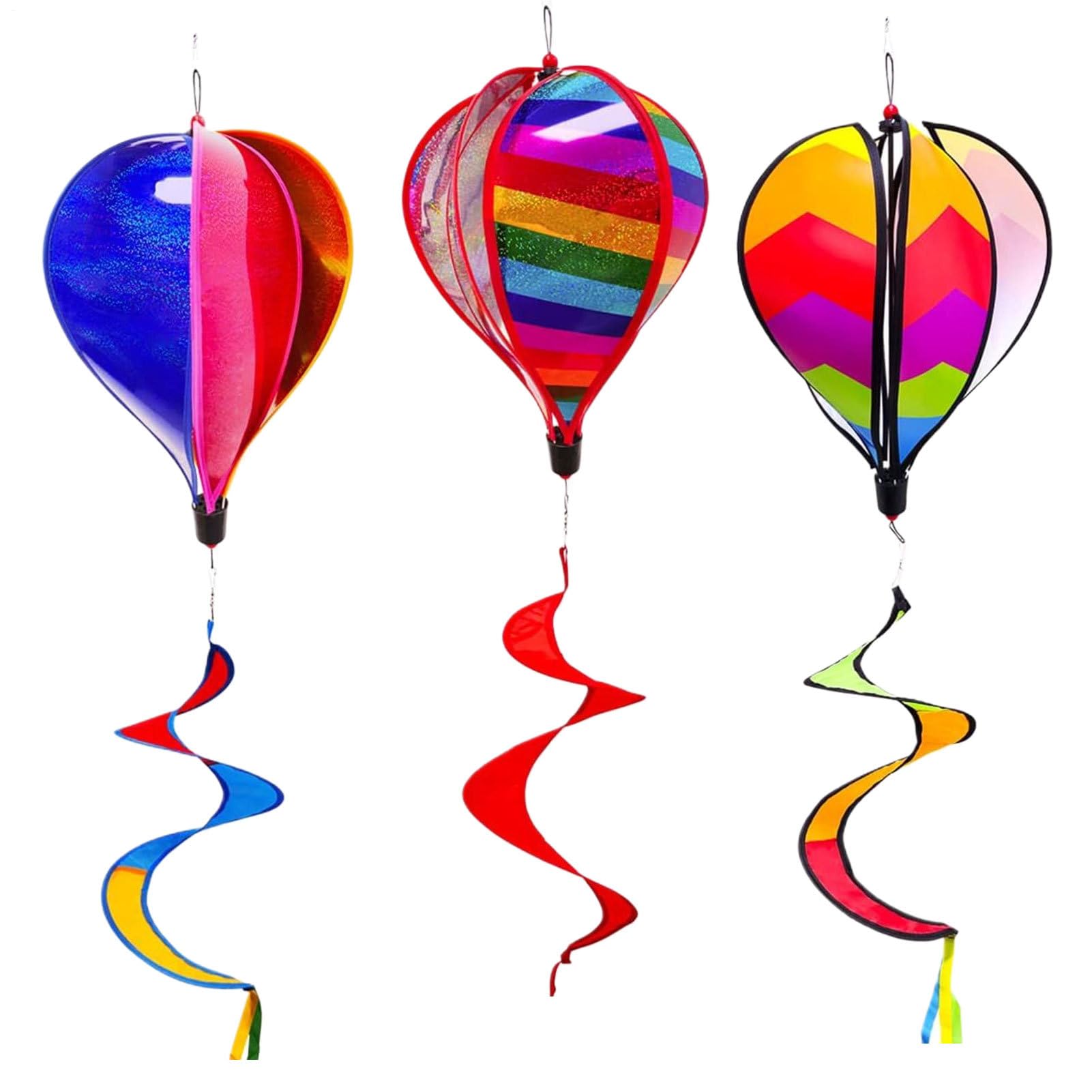 Mobile à vent montgolfière triple arc-en-ciel rotatif pour décoration de jardin