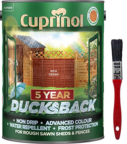New 2020 Cuprinol Ducksback Shed & Fence Paint 5 Litre Rich Cedar. Non Drip, Water Repellent and Frost Defence. Protection for 5 Years. Includes PSP Touch up Brush.