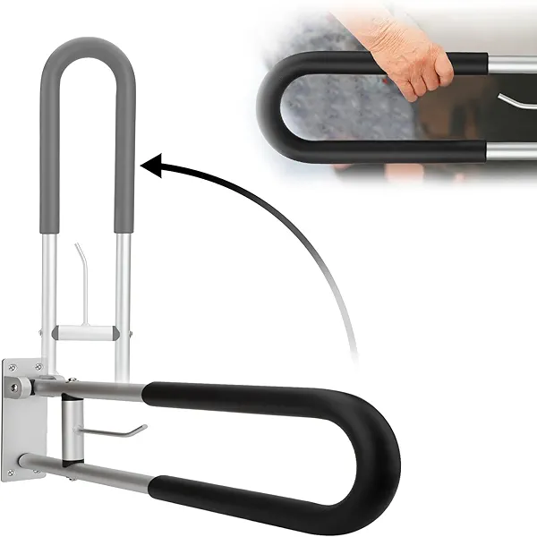 AQDEY Foldable Grab Bards for Toilet Bathtubs and Showers Anti Slip Handicap Grab Bars for Shower Seniors Toilet Safety Rails with Paper Holder Wall Mounted Shower Handle for Elderly and Disabled