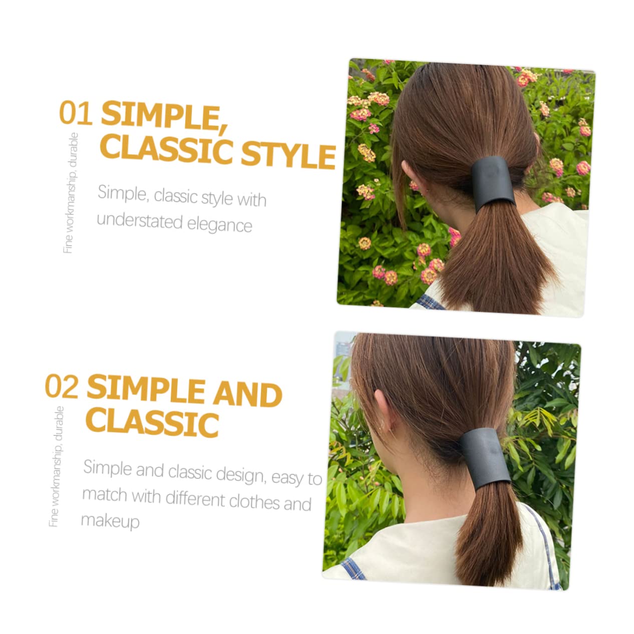 LALADEFIEE Leather Hair Bands Ponytail Holder for Thick Hair Simple Ties with Metal Snap Button Everyday and Party Accessories - Image 2