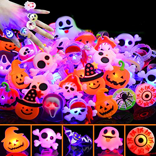 Camlinbo 50 Pcs Halloween LED Glow Ring,Light Up Toys Glow in The Dark Birthday Halloween Party Favo - //coolthings.us