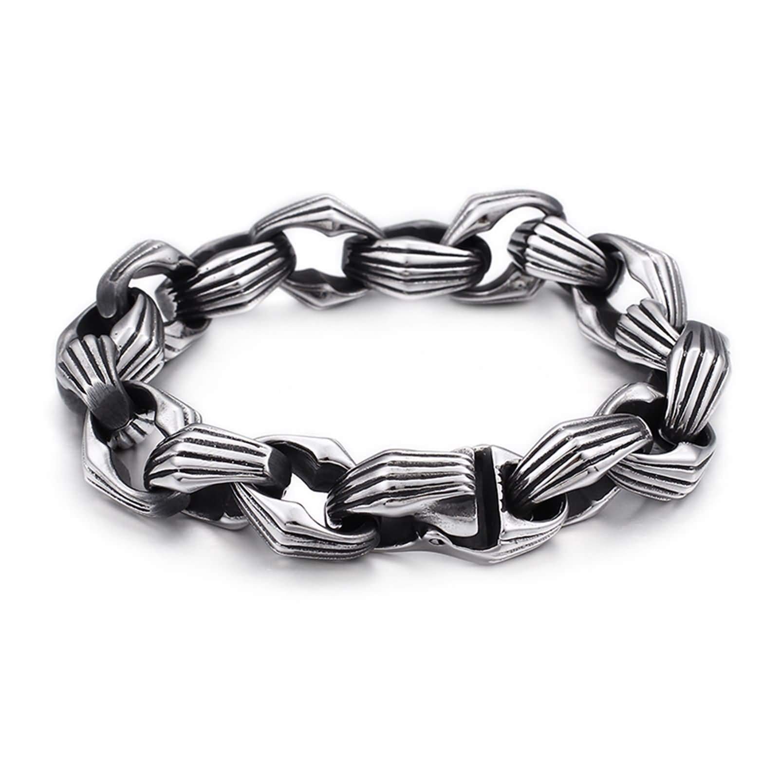 Braccialetti Catena Uomo,Bracciale di Acciaio Uomo Catena Bracciali Argento