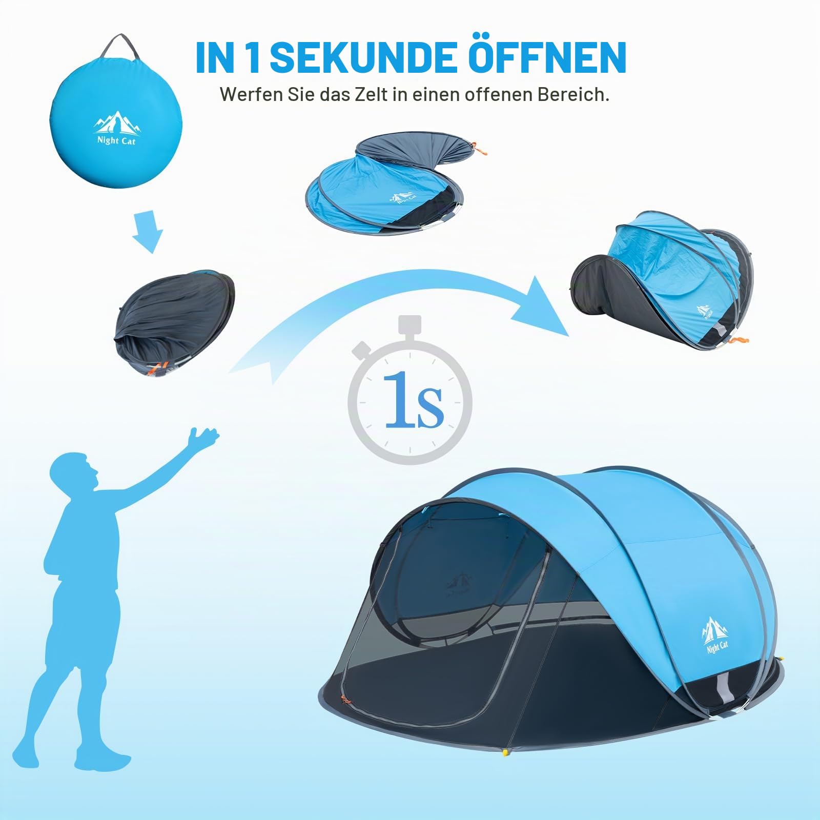 NIght Cat Pop Up Strand Zelt: 3 4 Personen Camping Strandmuschel mit Moskitonetz uv Schutz 50+ Sonnenschutz für Outdoor