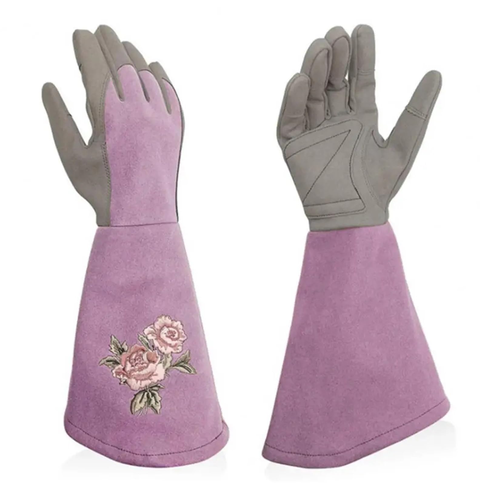 Gants De Jardinage Gants de jardin de taille longue, anti-rayures, gants de protection en Faux cuir, cueillette de fruits, taille d'arbustes, protection des mains Gants De Travail(Light Purple,S 40cm)