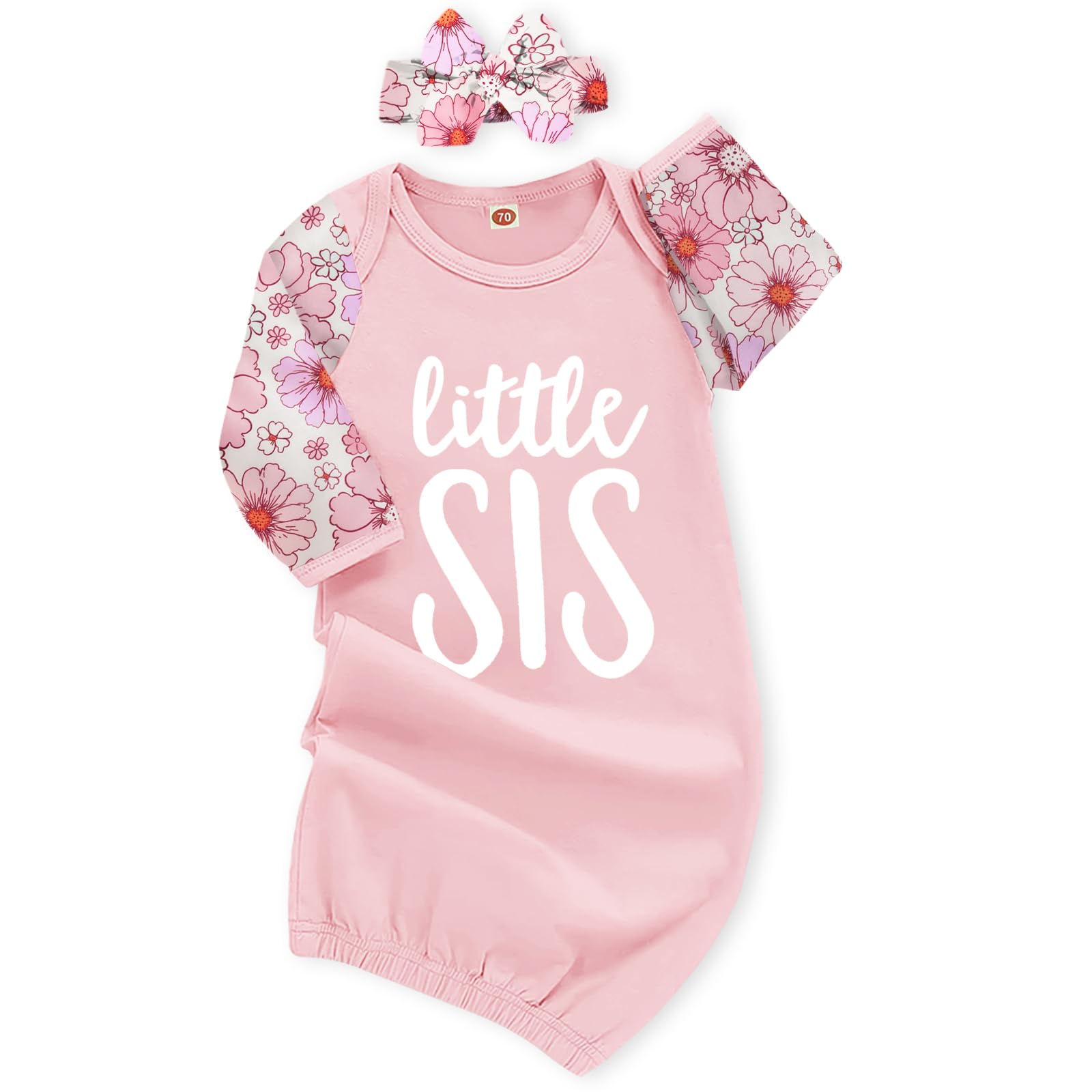 AMAWMW Newborn Baby Girl Little Sister Sleeper Gown Stripe Long Sleeve Nightgown Pajamas Gifts Stuff Essential Outfit O Pink Sleeve 0-6 Months