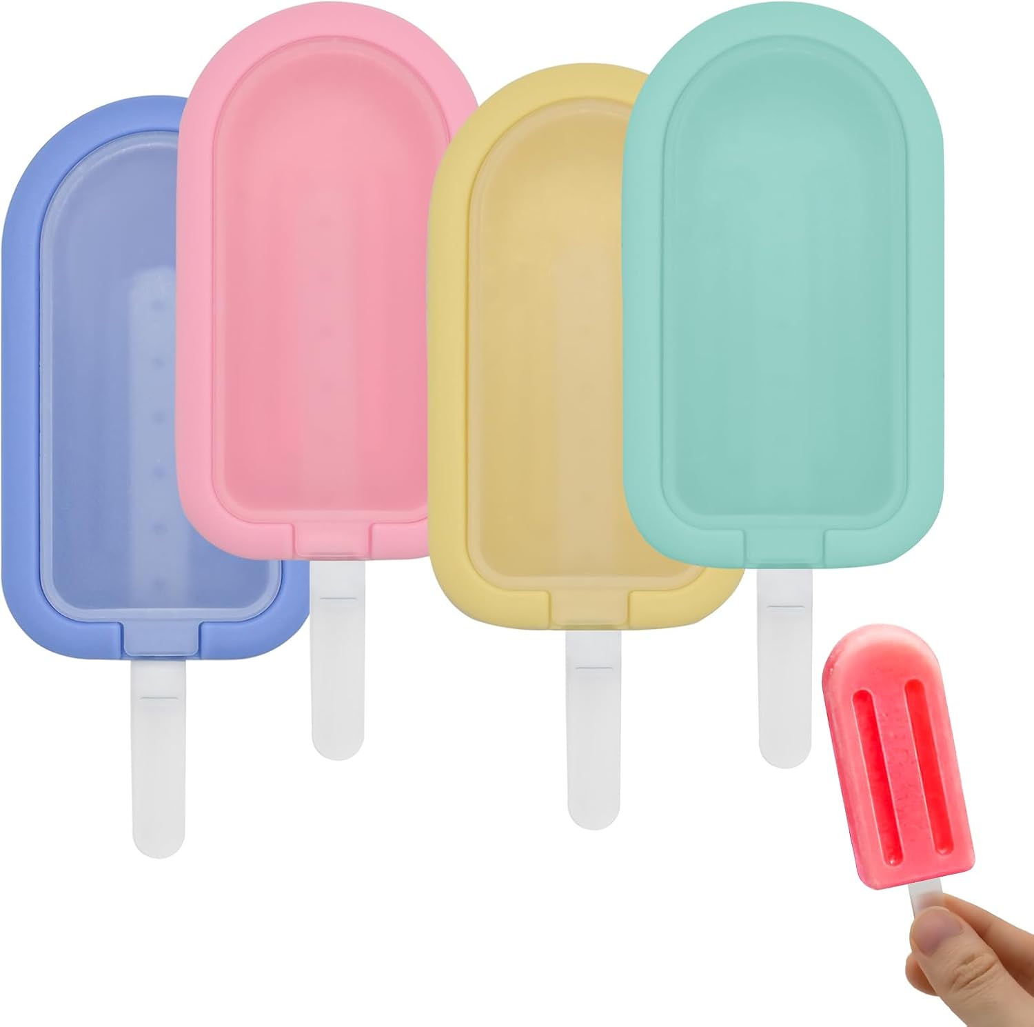 4Pcs Silicone Popsicle Molds Ice Pop Maker Stackable, Reusable Homemade Ice Cream Molds With Sticks for Cakesicles, Freezer Yogurt & Fruit Juice, Easy Clean Dishwasher Safe For Adults Kids