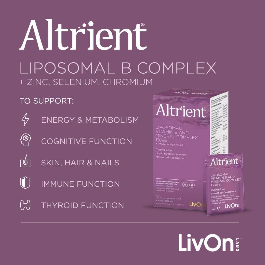 Altrient B – Liposomal Vitamin B Complex by LivOn Labs – B1, B2, B6, B12, Niacin, Pantothenic Acid, Folate Biotin, Plus Minerals Zinc, Chromium, Selenium.