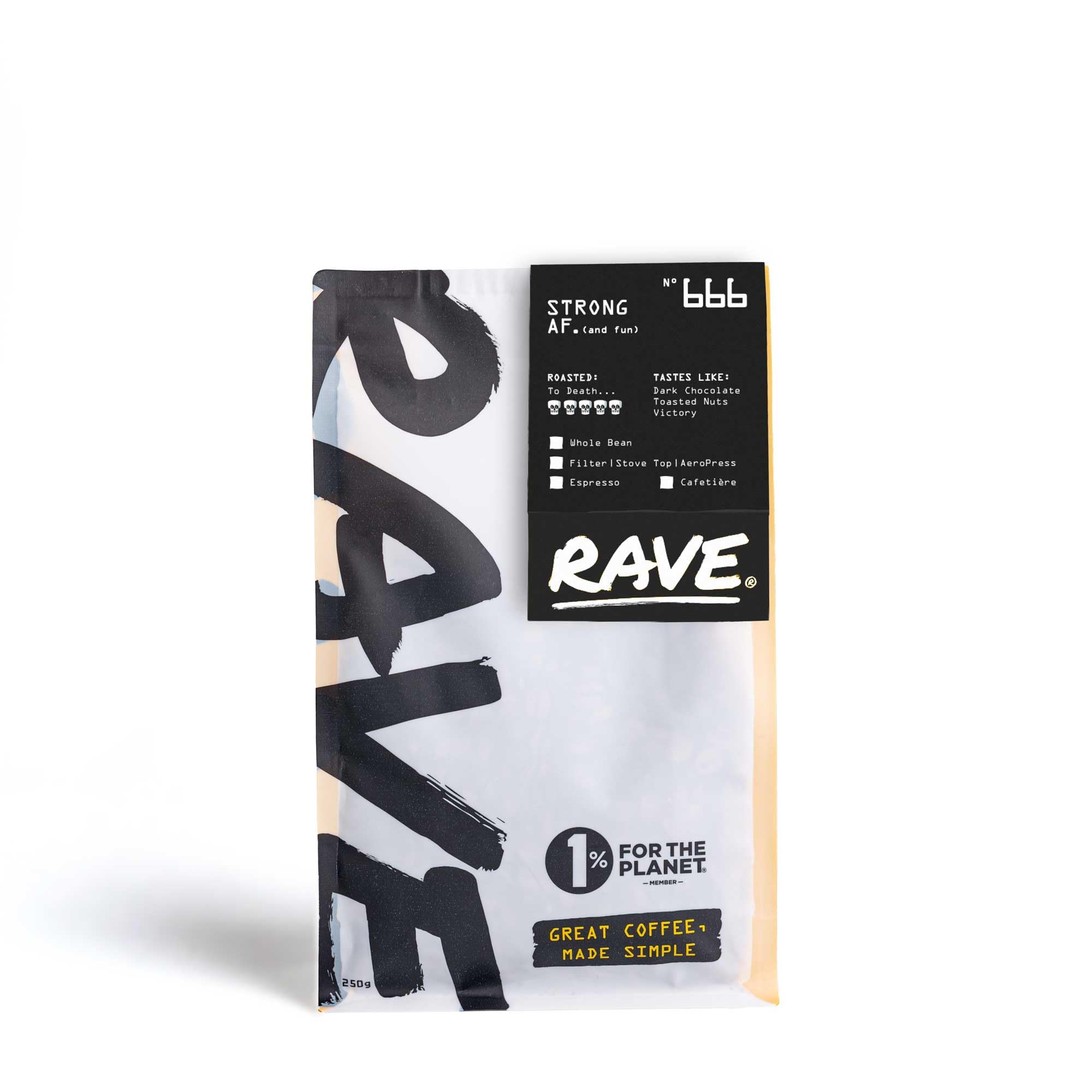 Rave CoffeeStrong AF Blend Nº 666, Cafetière Grind Freshly Roasted Ground Coffee 250g