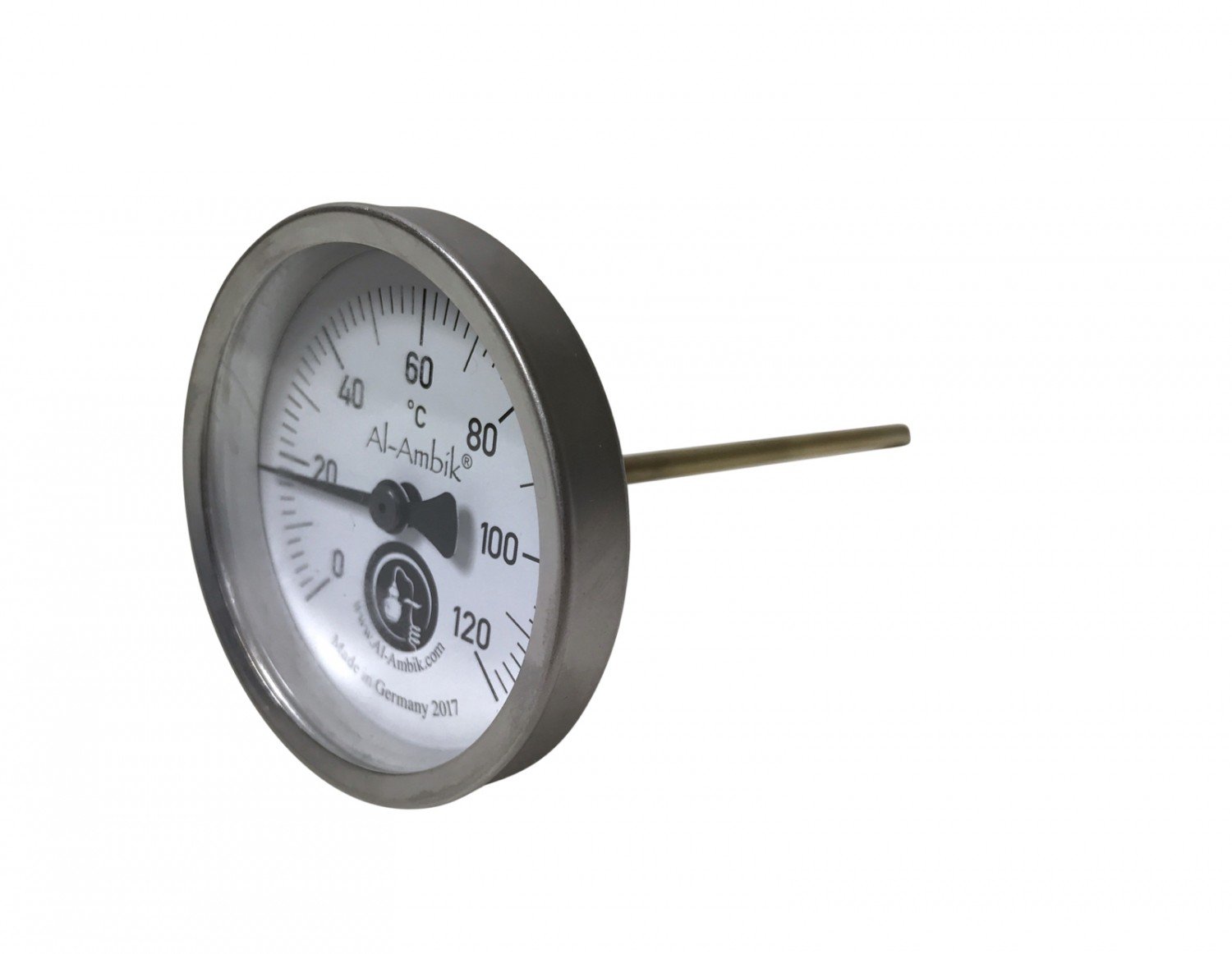 Al-Ambik® Thermometer zum Destillieren | ø6 cm Destillierthermometer | Deutsche Industrienorm Klasse 1 I Spezial Thermometer zum Destillieren I Temperaturmessgerät aufs Grad genau von 0-120°C
