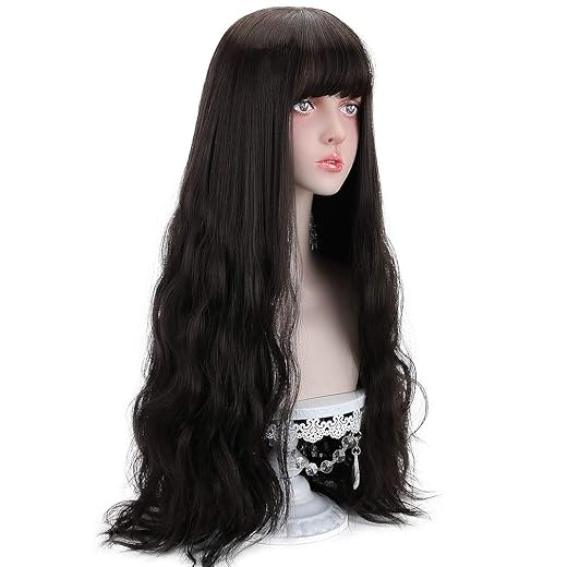 STYLER Long Black Synthetic Wig with Bangs - Natural Long Wavy Cosply Wigs for Women Halloween Christmas 30" (Black)