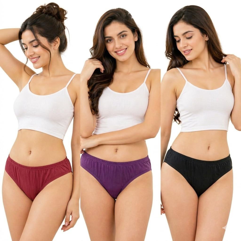Women's Cotton Bikini Panties, Pack of 3, Maroon, Purple and Black, Hipster Style-picture-17