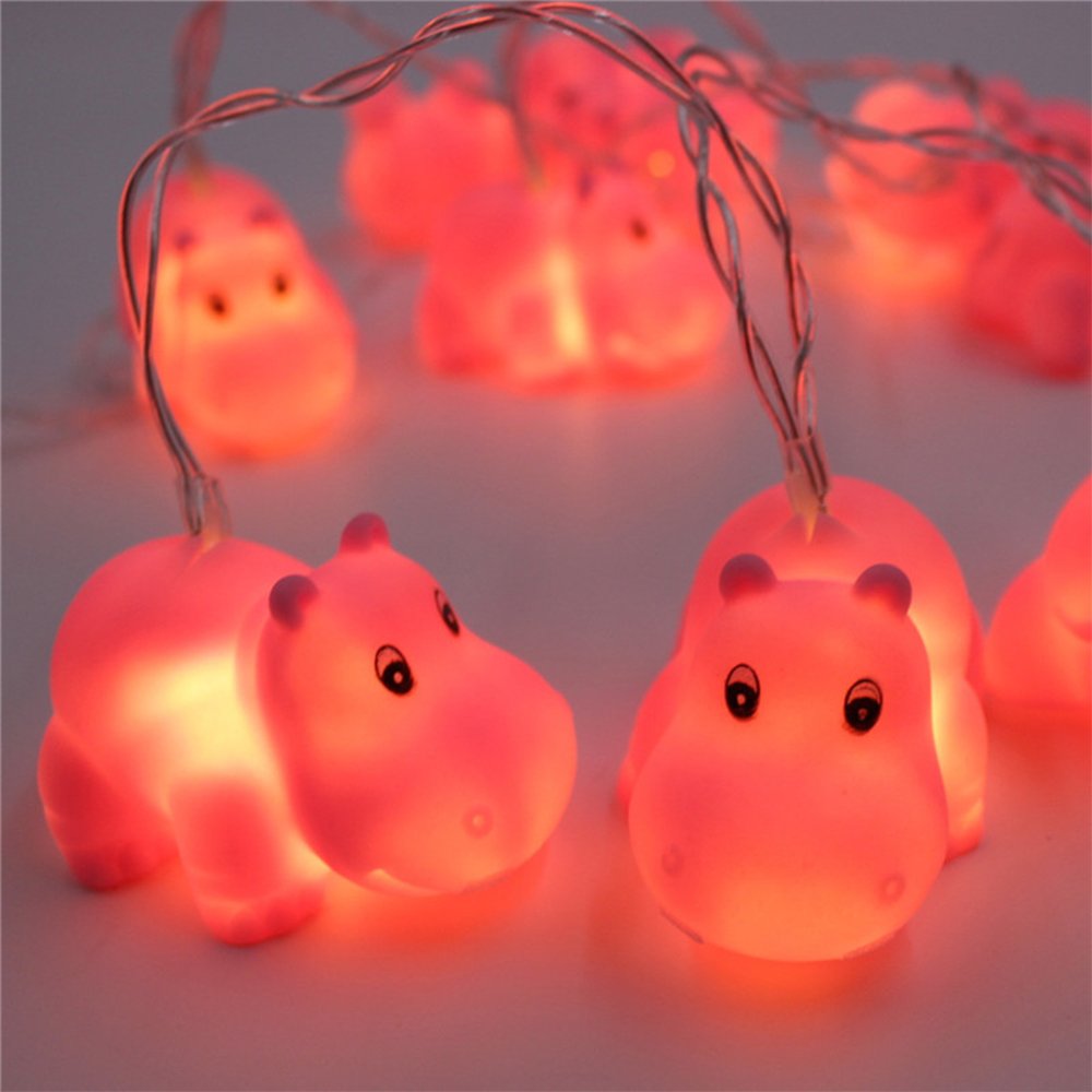 Cute Animal String Lights Copper Wire Led Animal Lamp Indoor Battery Operated Fairy Lights Decorative Festival Lights for Bedroom Party Holiday Christmas (Hippo)