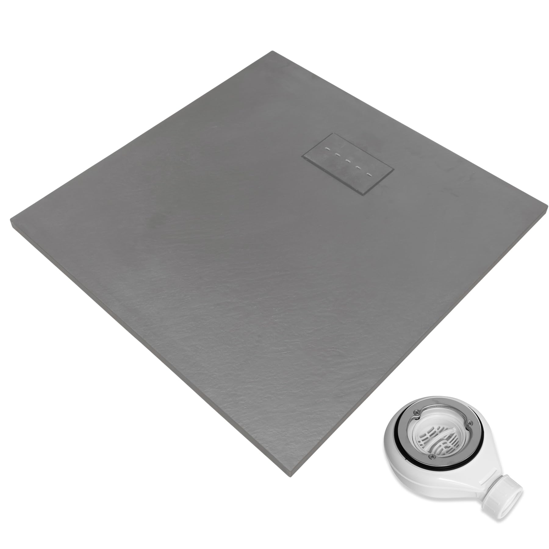 Thermopanel SMC Dark Grey Shower Trays Base Slate Stone Effect Textured Non Slip with Waste and SMC Holes Cover - 1400 x 900mm
