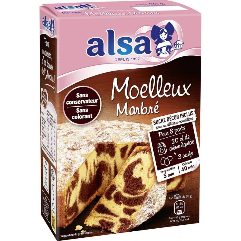 ALSA - Préparation pour gâteau moelleux marbré - 435g - Réalisez un délicieux gâteau marbré en un rien de temps ! - Lot De 4 - Vendu Par Lot