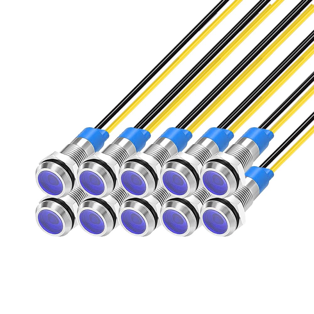 Gebildet 10pcs 6mm 1/4" 230V AC LED Metal Indicator Light Waterproof Signal Lamp (Blue)